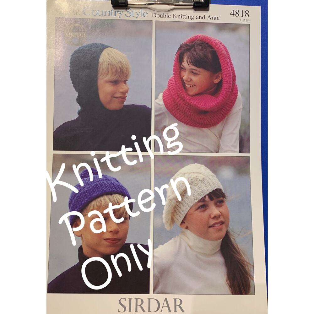 New Sirdar 4818 Country Style Child Hats Aran Double Knitting Pattern
